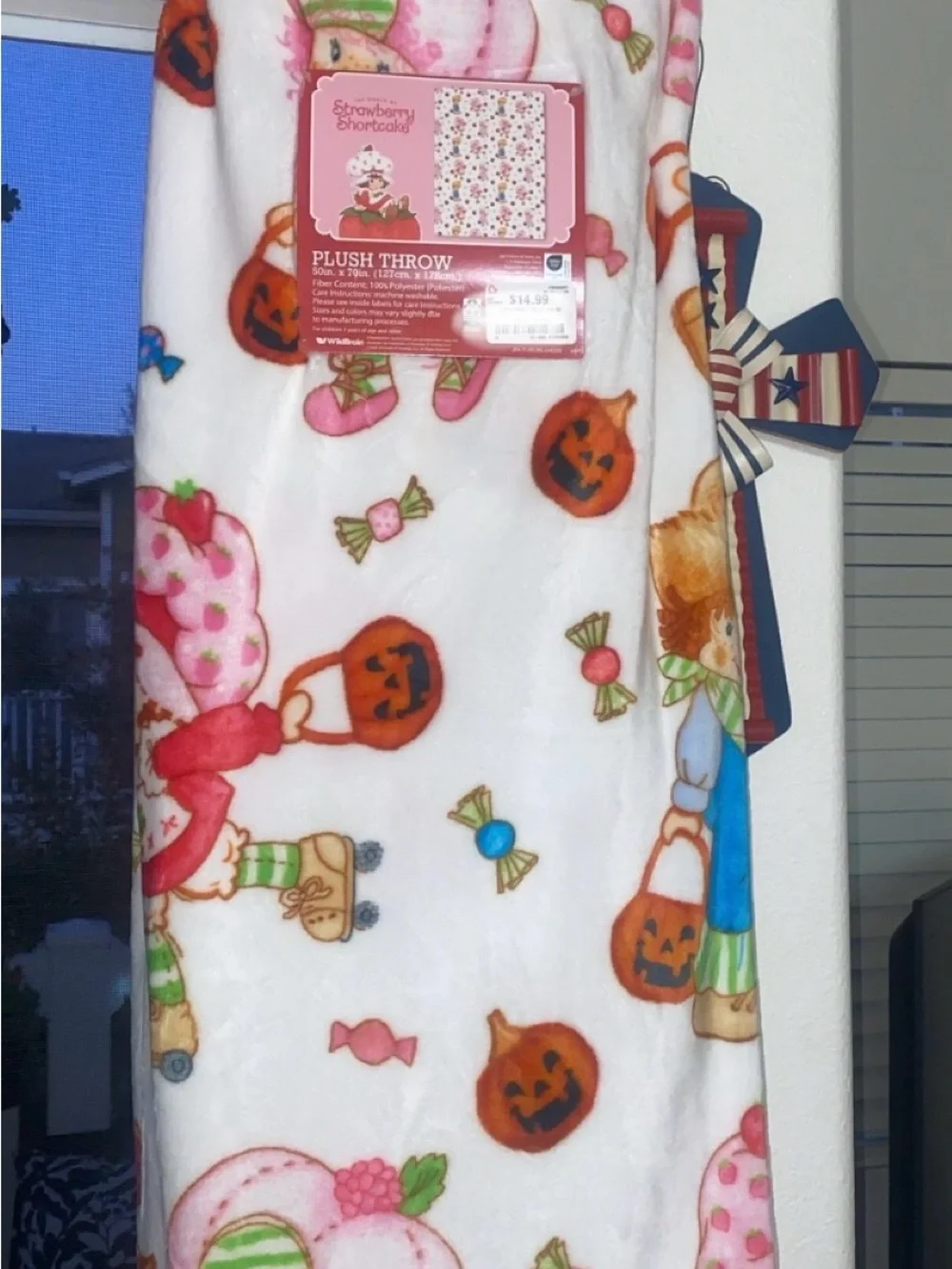 Strawberry Shortcake Plush Throw Blanket - Pink & White Halloween Print